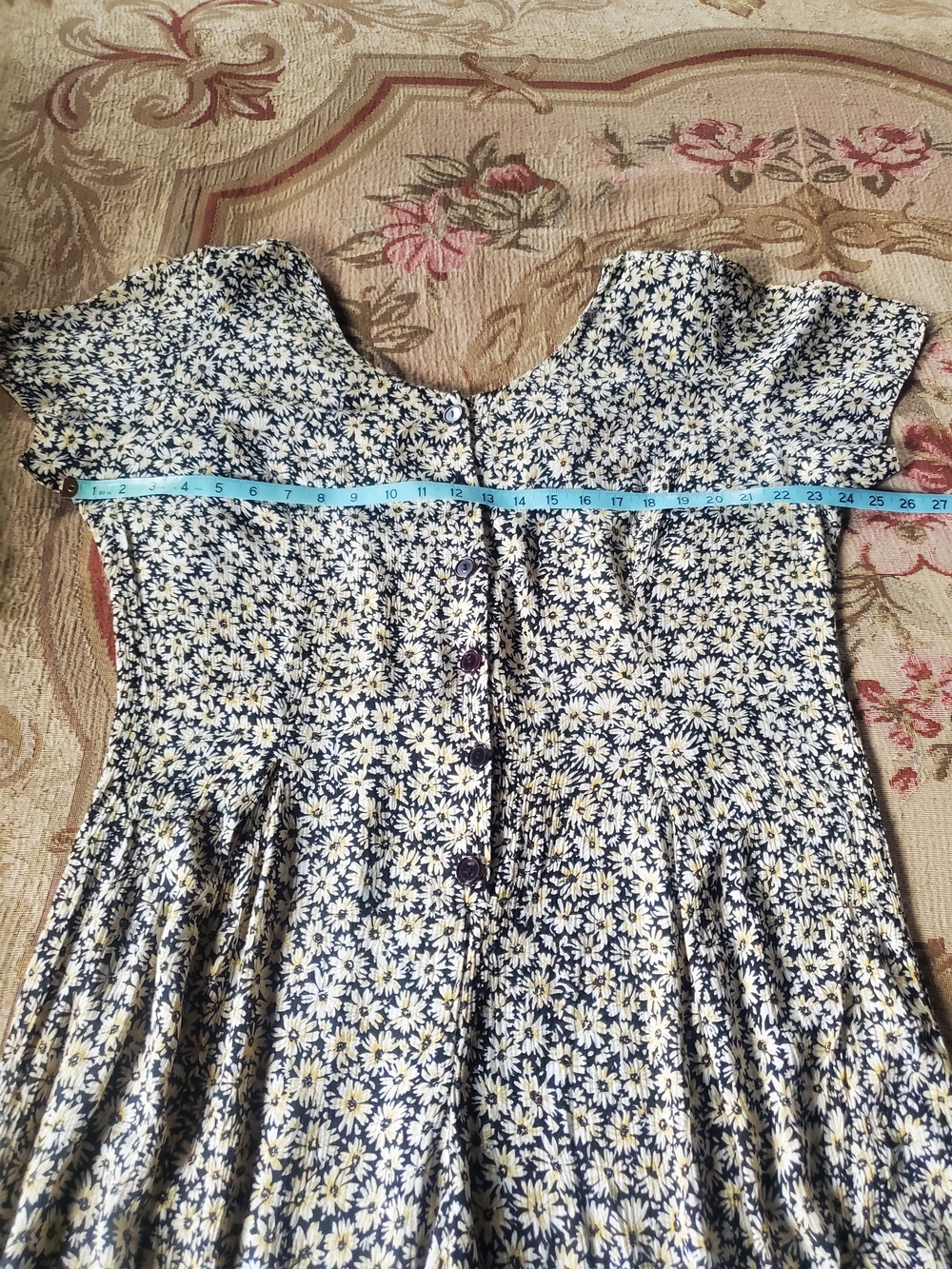 Vintage 90s Daisy Print Jumpsuit Wide Leg Palazzo Button Front Romper Navy - Picture 11 of 11